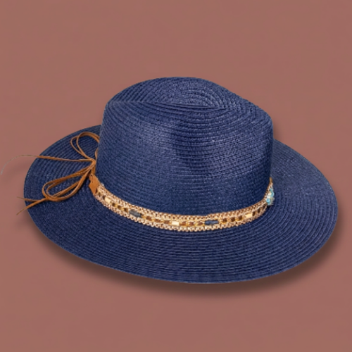 Audrey's - Refined Straw Fedora With Embellished Band