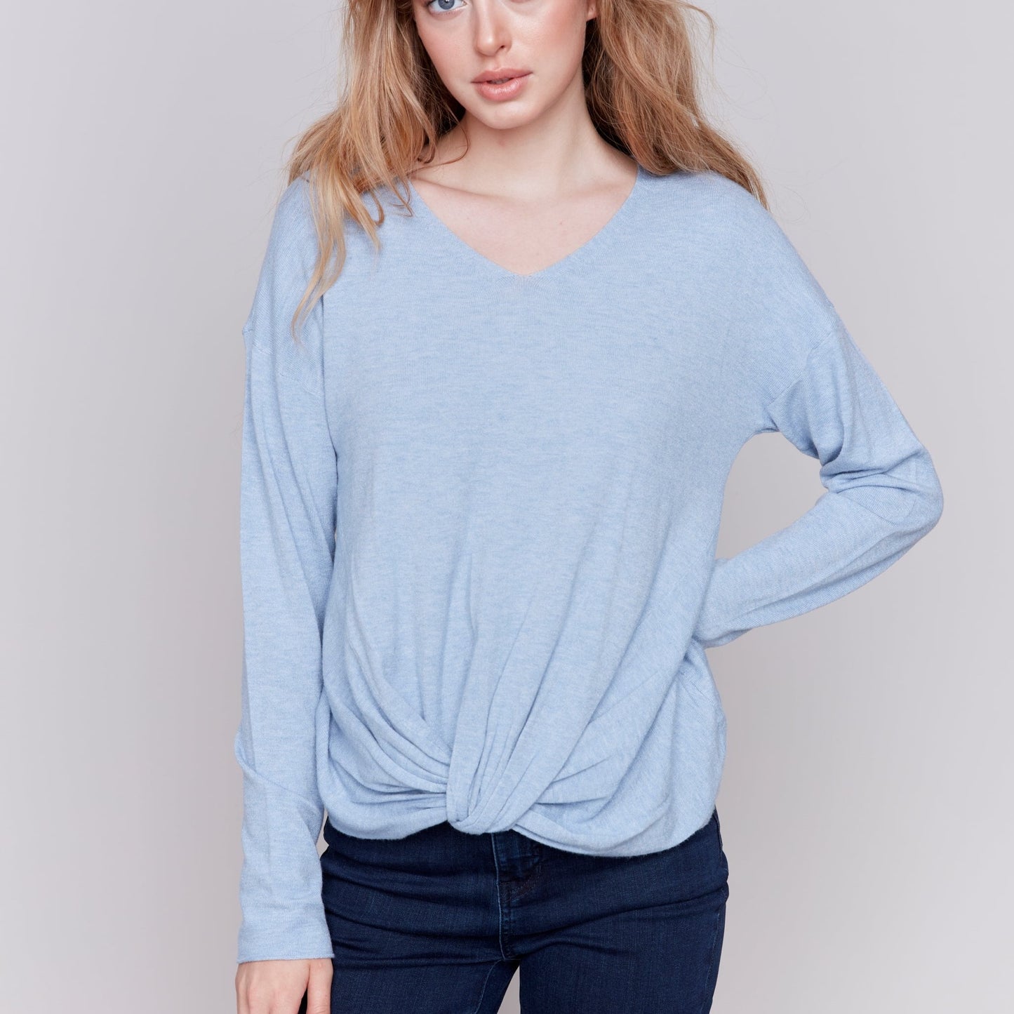 Charlie B - Long Sleeve Top With Front Knot