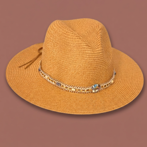 Audrey's - Refined Straw Fedora With Embellished Band
