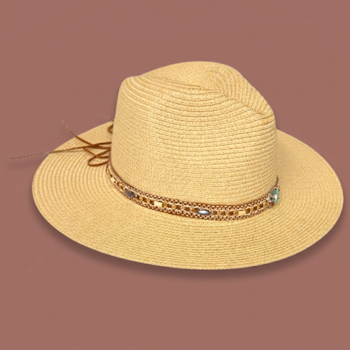 Audrey's - Refined Straw Fedora With Embellished Band