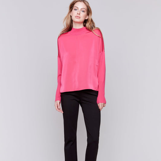 Charlie B - Satin Knit Top With Mock Neck