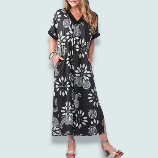 Rapz - Midnight Mosaic Pocketed Caftan Dress