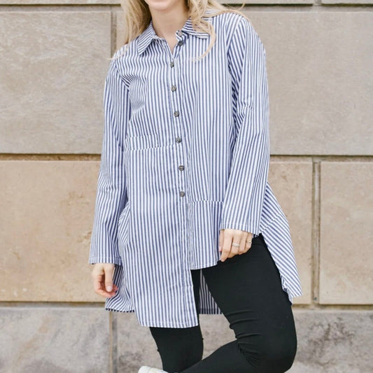 Shannon Passero - Asymmetrical Striped Tunic With Pocket