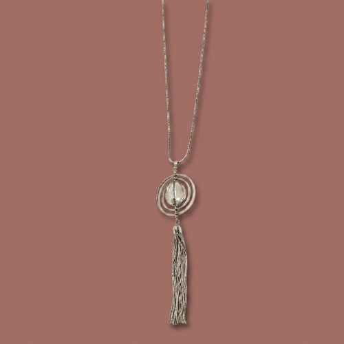 Audrey's - Sculpted Crystal Pendant Tassel Necklace