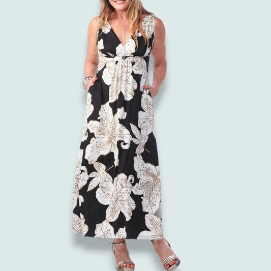 Rapz - Botanical Bloom Pocketed Maxi Empire Dress