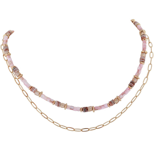 Merx - Double Necklace With Pink Beads