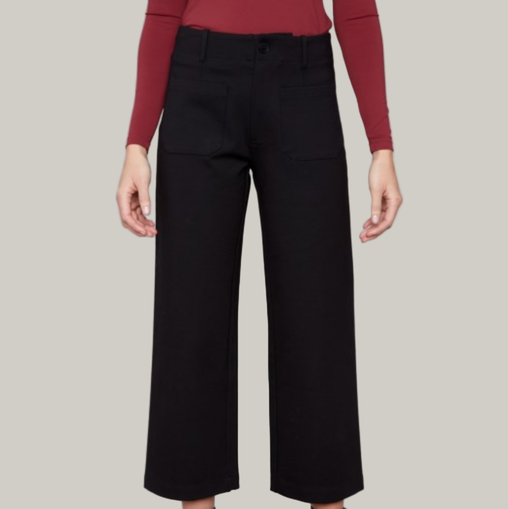 Charlie B - Patch Pocket Wide Leg Cropped Ponte Pants