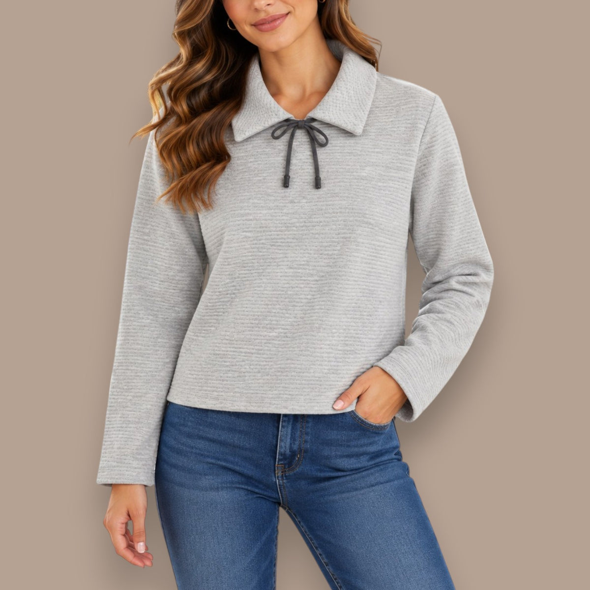 Pure - Textured Collared Tie-Neck Top