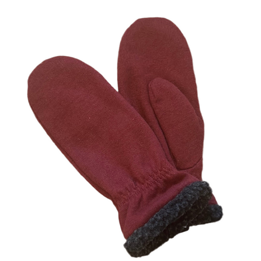 Marron - Solid Colour Mitts with Faux Fur