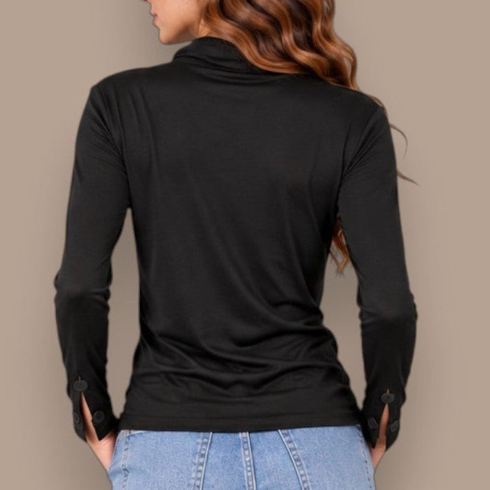 Pure - Button Cuff Cowl Neck Top