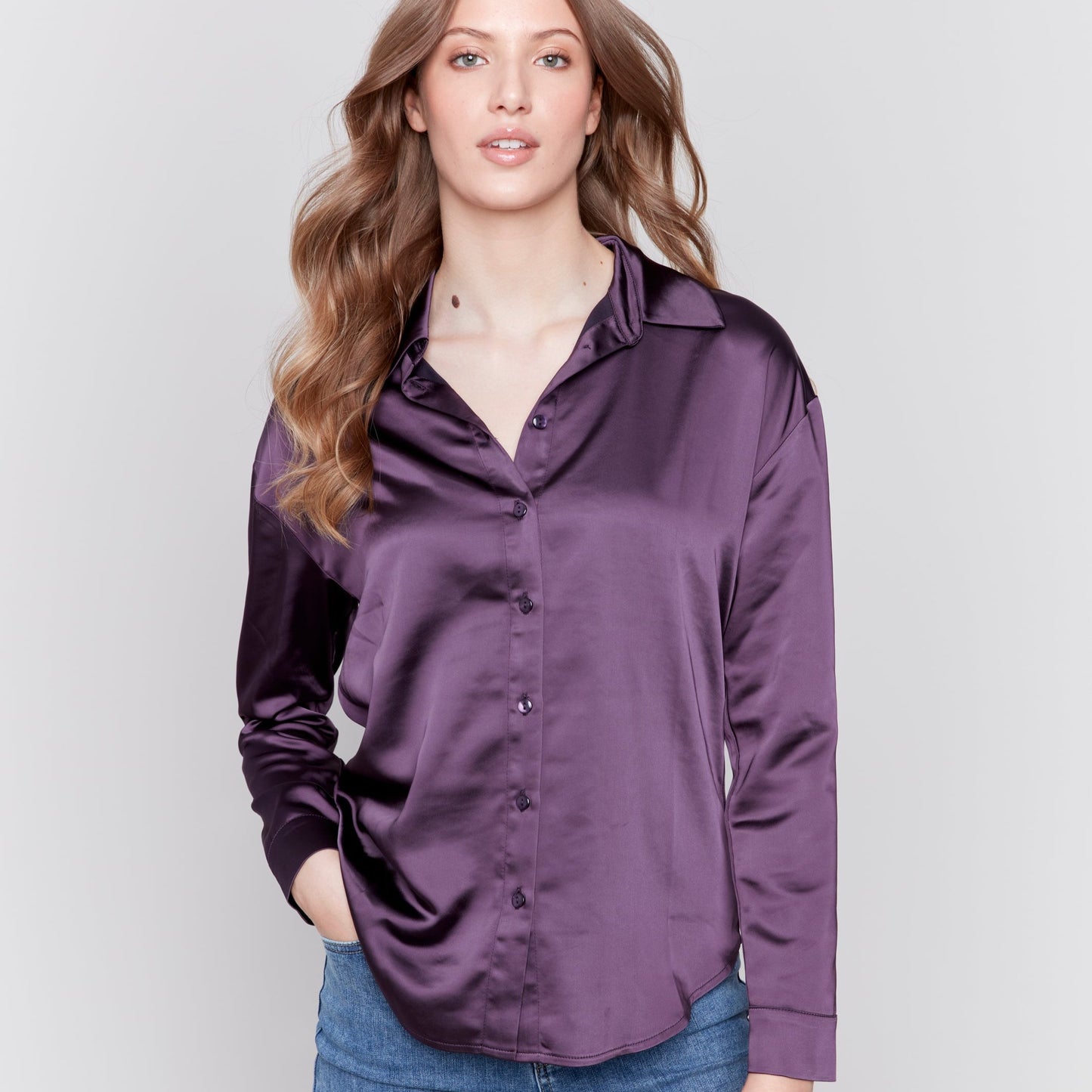 Charlie B - Satin Button-Down Blouse