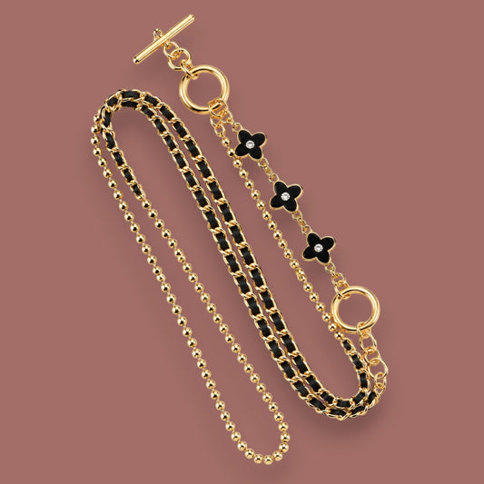 Audrey's - Black & Gold Clover Charm Phone Chain