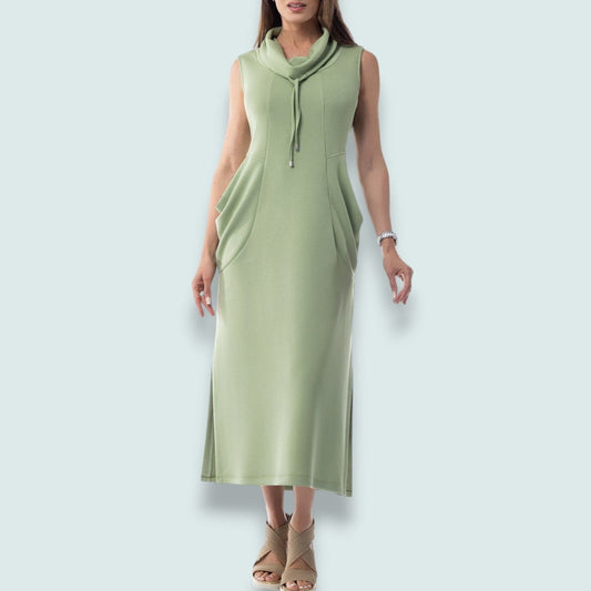 Pure - Drape Pocket Cowl Neck Midi Dress