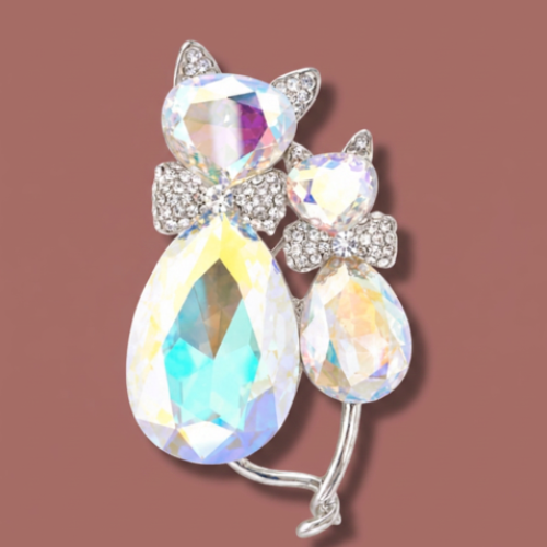 Audrey's - Crystal Cat Duo Brooch