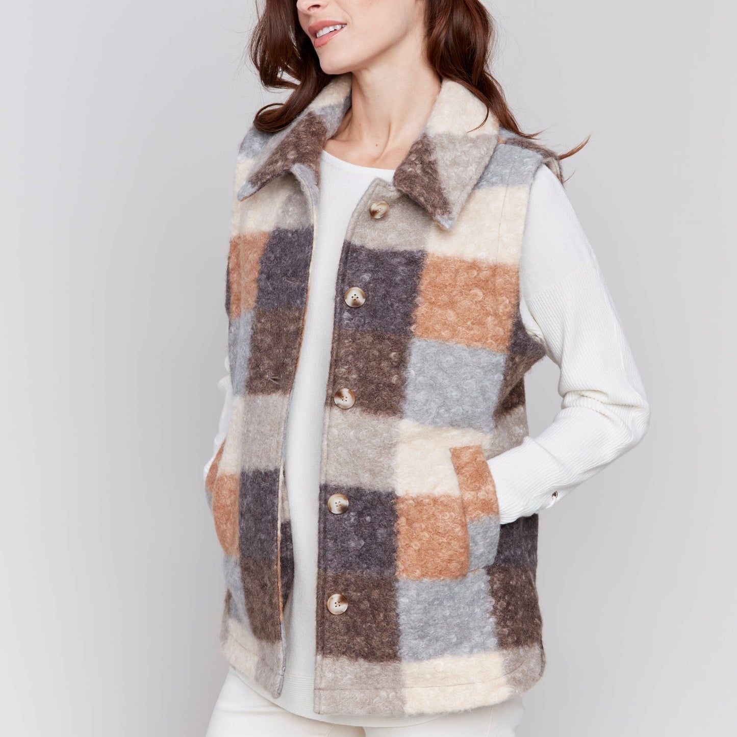 Charlie B - Plaid Boucle Knit Vest