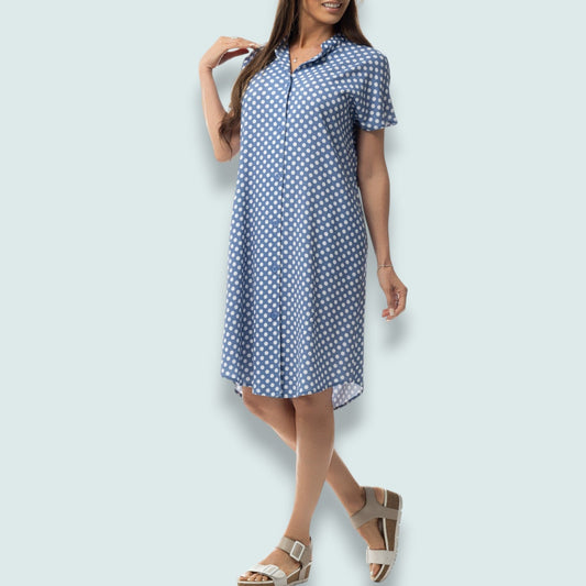 Pure - Polka Dot Button-Front Shirt Dress