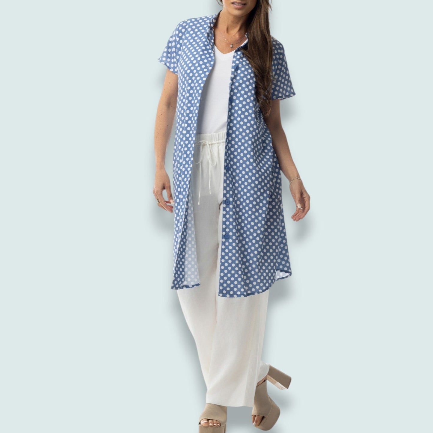 Pure - Polka Dot Button-Front Shirt Dress