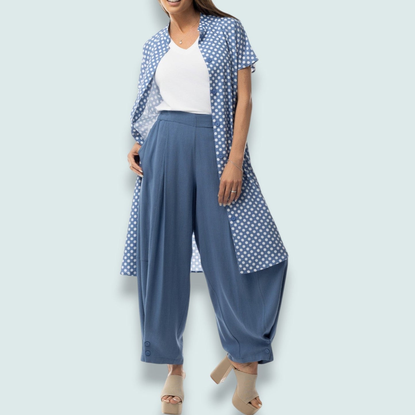 Pure - Polka Dot Button-Front Shirt Dress