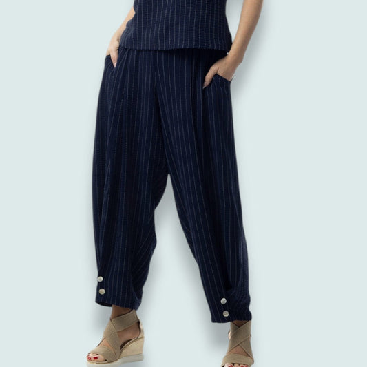 Pure - Midnight Pinstripe Button-Hem Pant