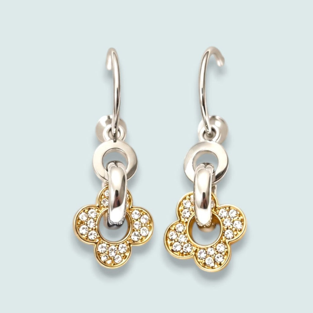 Audrey's - Two-Tone Crystal Clover Drop Earrings