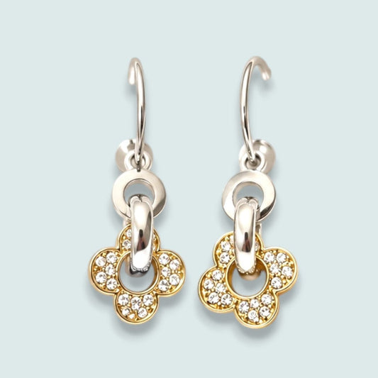 Audrey's - Two-Tone Crystal Clover Drop Earrings