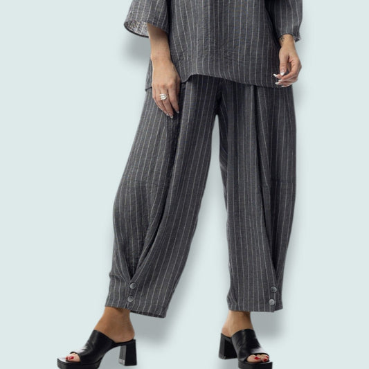 Pure - Pinstripe Button Detail Relaxed Pant