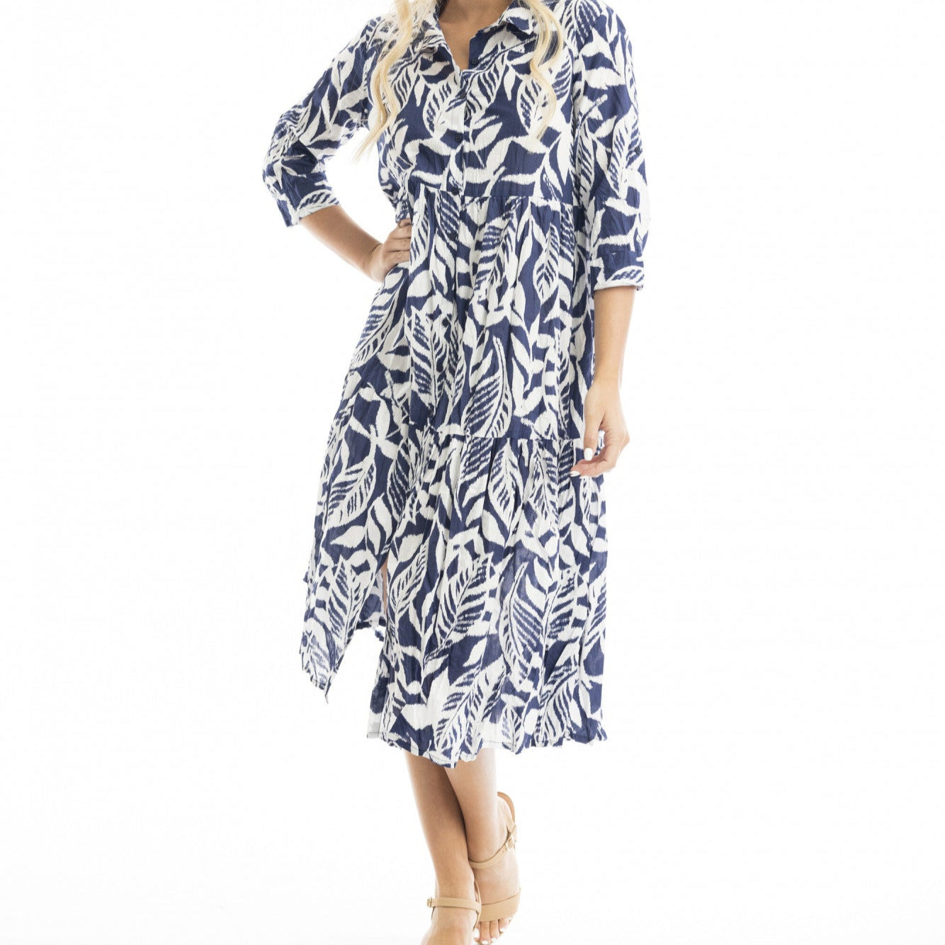 Orientique - Patterned Collared Midi Dress