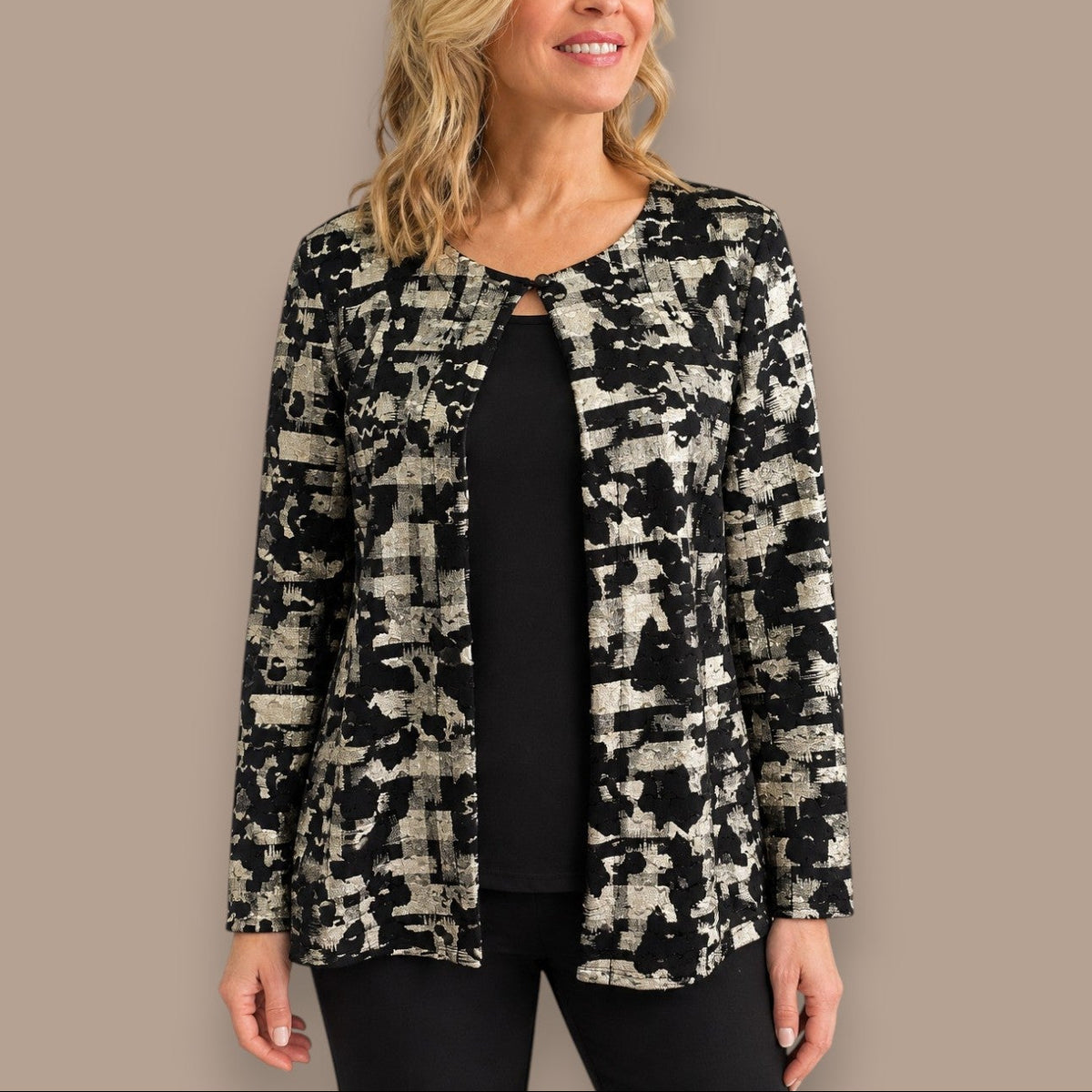Soft Works -  Metallic Abstract Print Open-Front Jacket