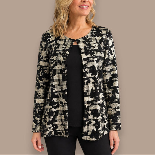 Soft Works -  Metallic Abstract Print Open-Front Jacket