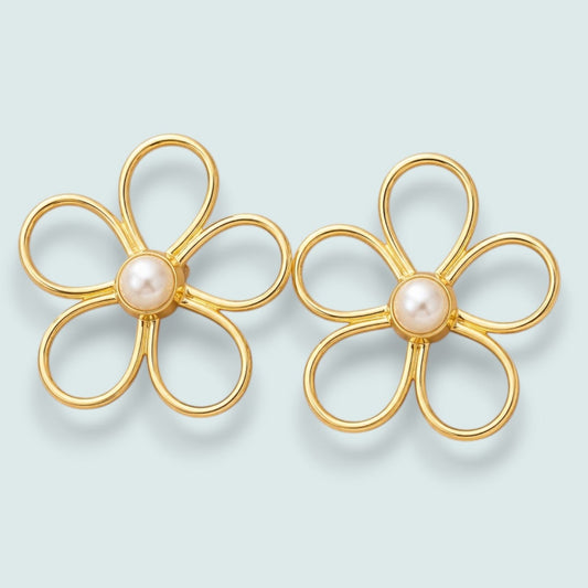 Audrey's - Golden Bloom Pearl Flower Earrings
