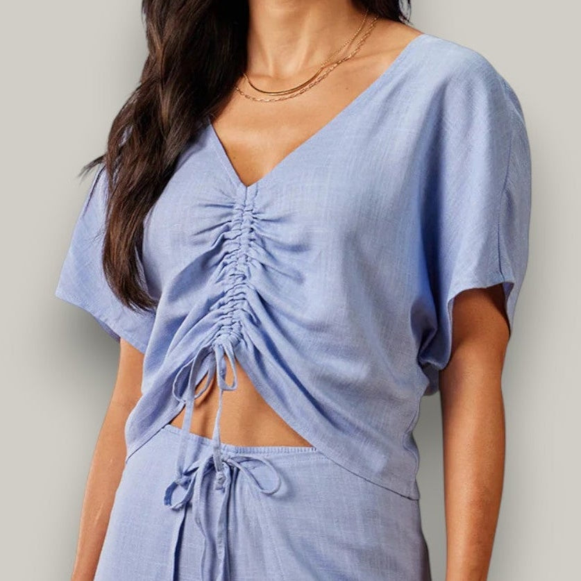 Tribal - Ruched V-Neck Crop Top