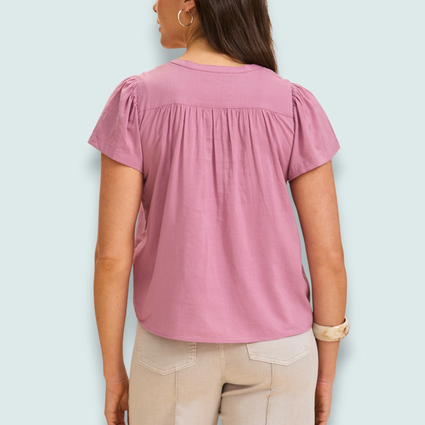 FDJ - Mauve Flutter Sleeve Pintuck Blouse