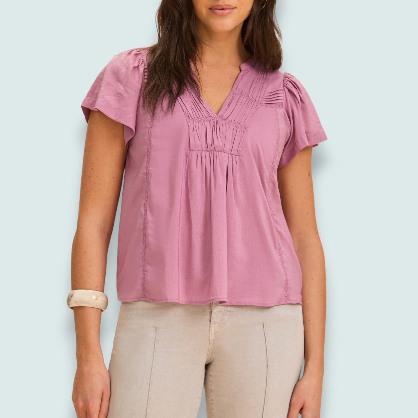 FDJ - Mauve Flutter Sleeve Pintuck Blouse