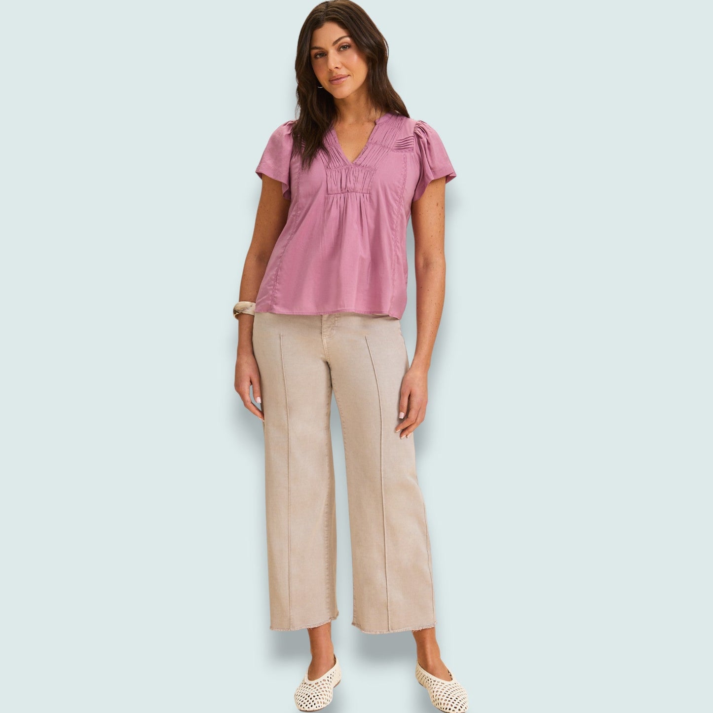FDJ - Mauve Flutter Sleeve Pintuck Blouse