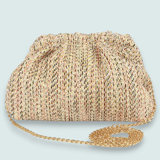 Audrey's - Textured Woven Clutch With Removable Chain Strap