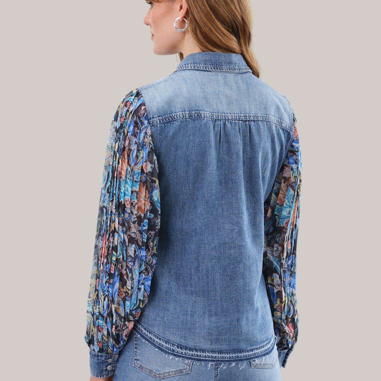 FDJ - Pleated Sleeve Chambray Blouse