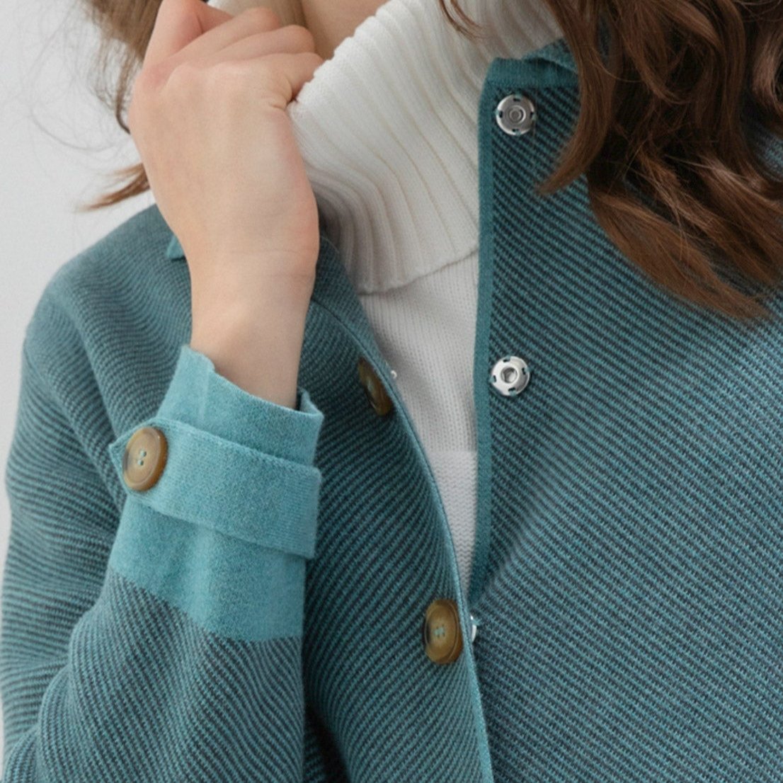 Marble - Two-Toned Cardigan With Snap Button Closure