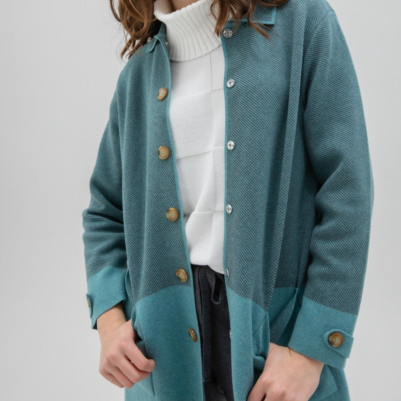 Marble - Two-Toned Cardigan With Snap Button Closure