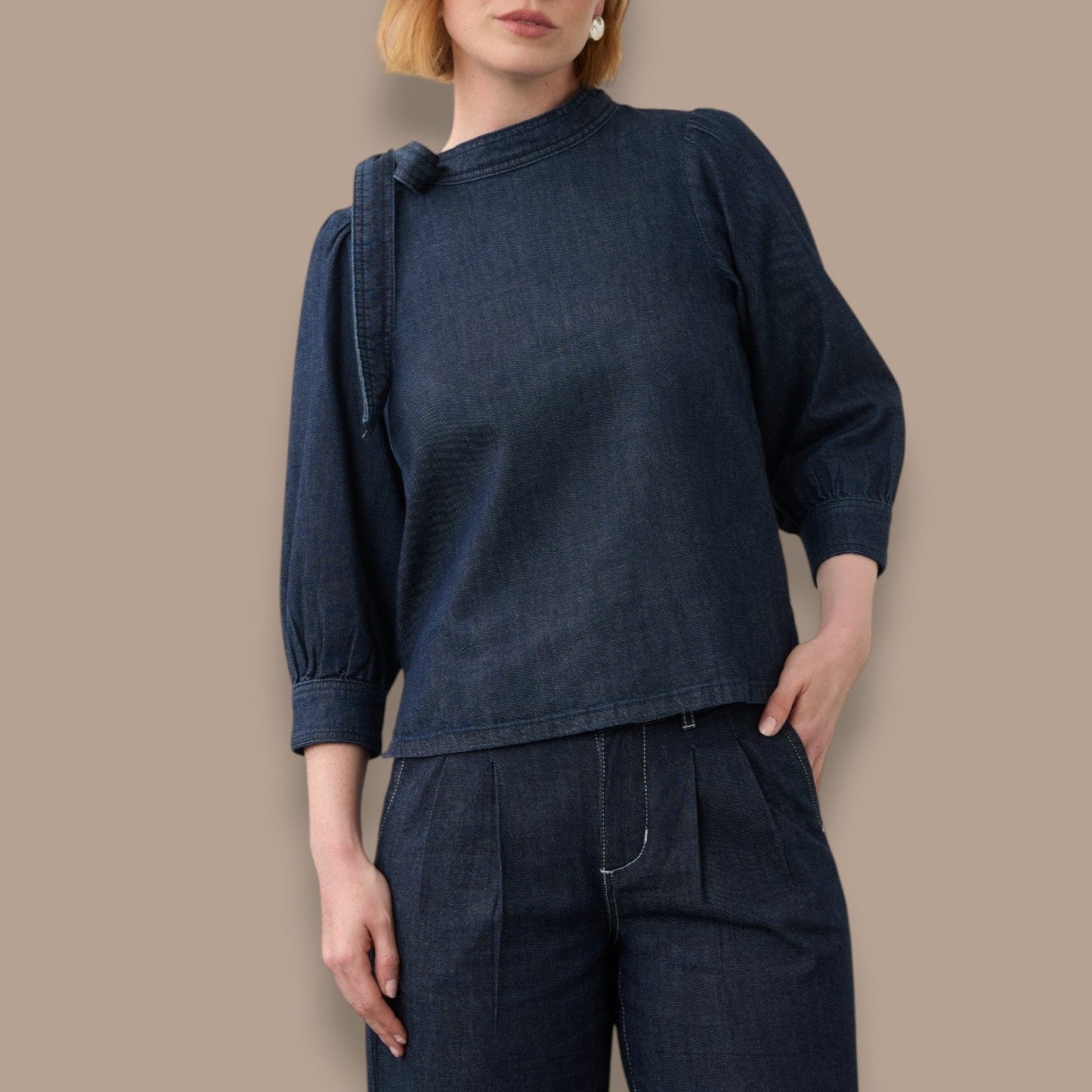 FDJ - Dark Wash Denim Tie-Neck Top