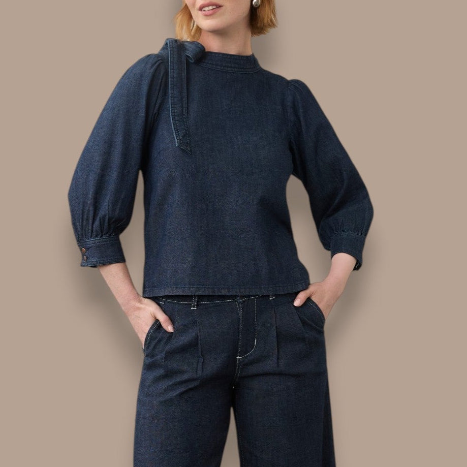 FDJ - Dark Wash Denim Tie-Neck Top