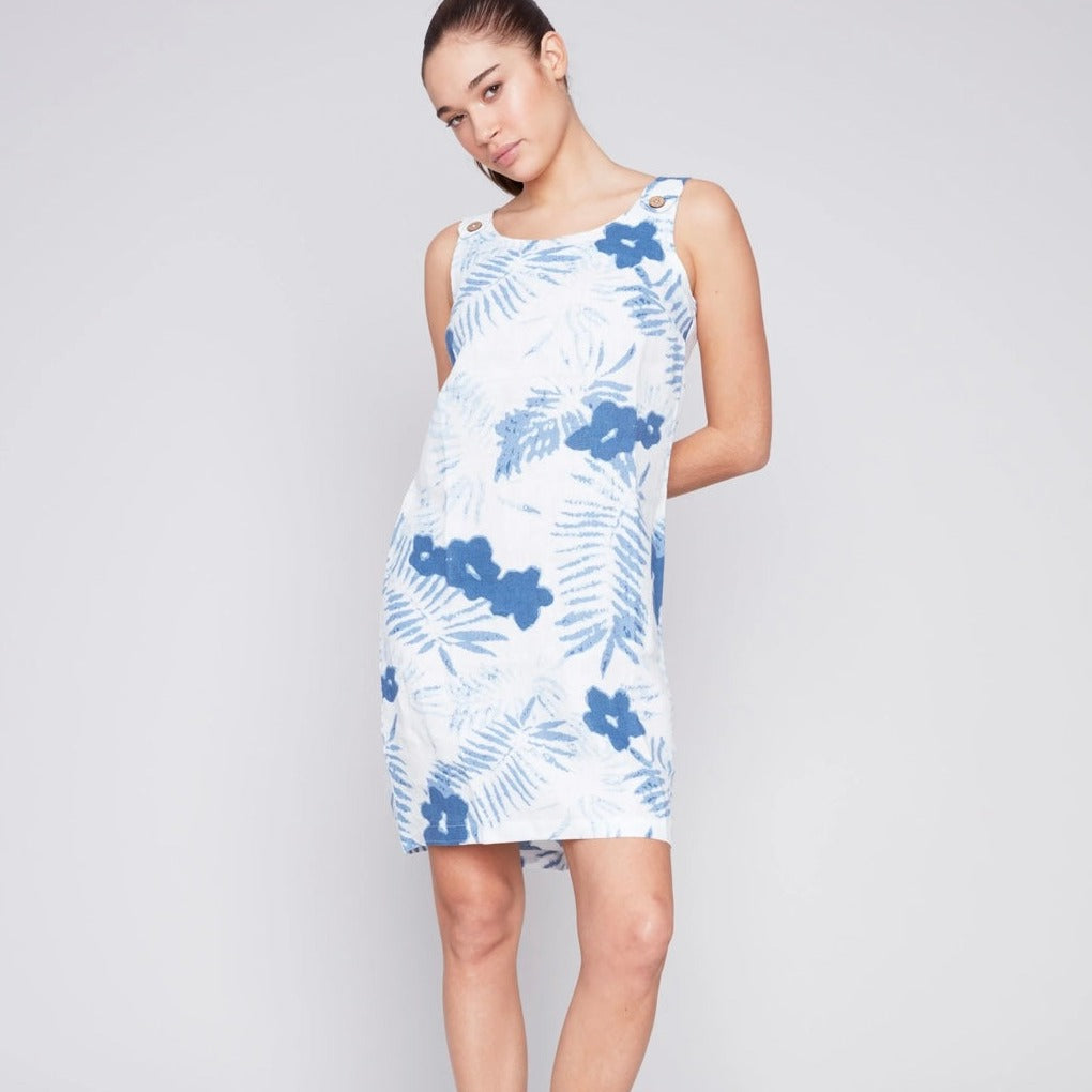 Charlie B - Sleeveless Printed A-Line Linen Dress