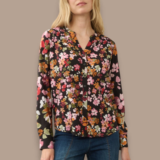 FDJ - Floral Print Roll-Tab Sleeve Blouse