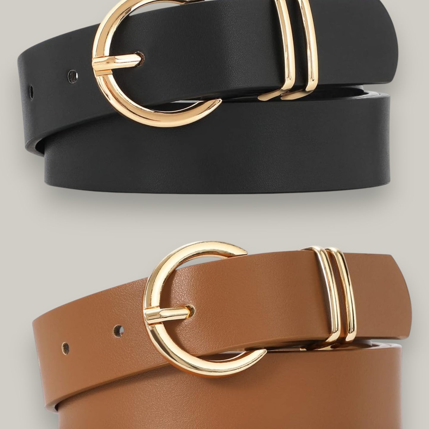 Audrey's - Faux Leather Belt With Gold Curvy Buckle