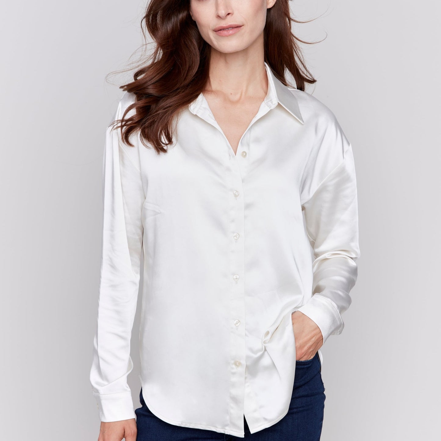 Charlie B - Satin Button-Down Blouse