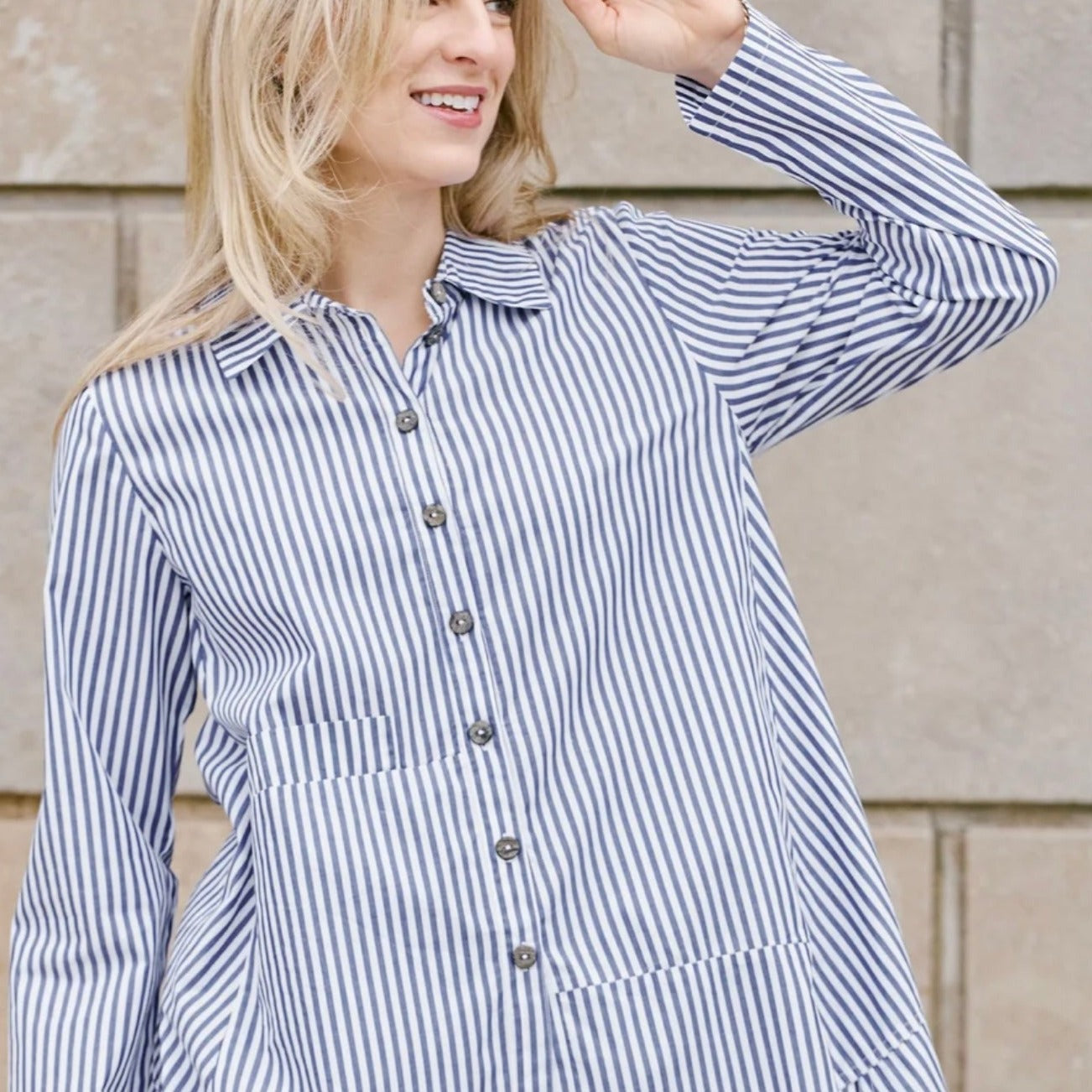 Shannon Passero - Asymmetrical Striped Tunic With Pocket