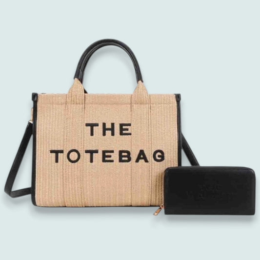 Audrey's - Woven Tote Bag With Crossbody Strap & Wallet