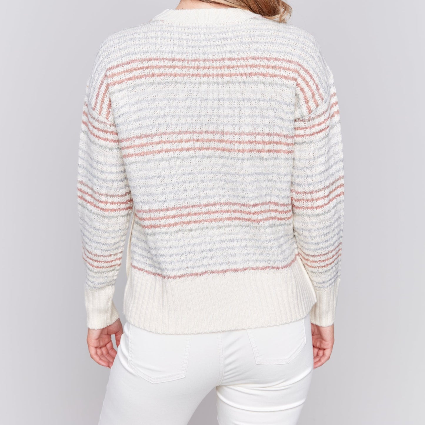 Charlie B - Striped Sweater With Side Button Detail