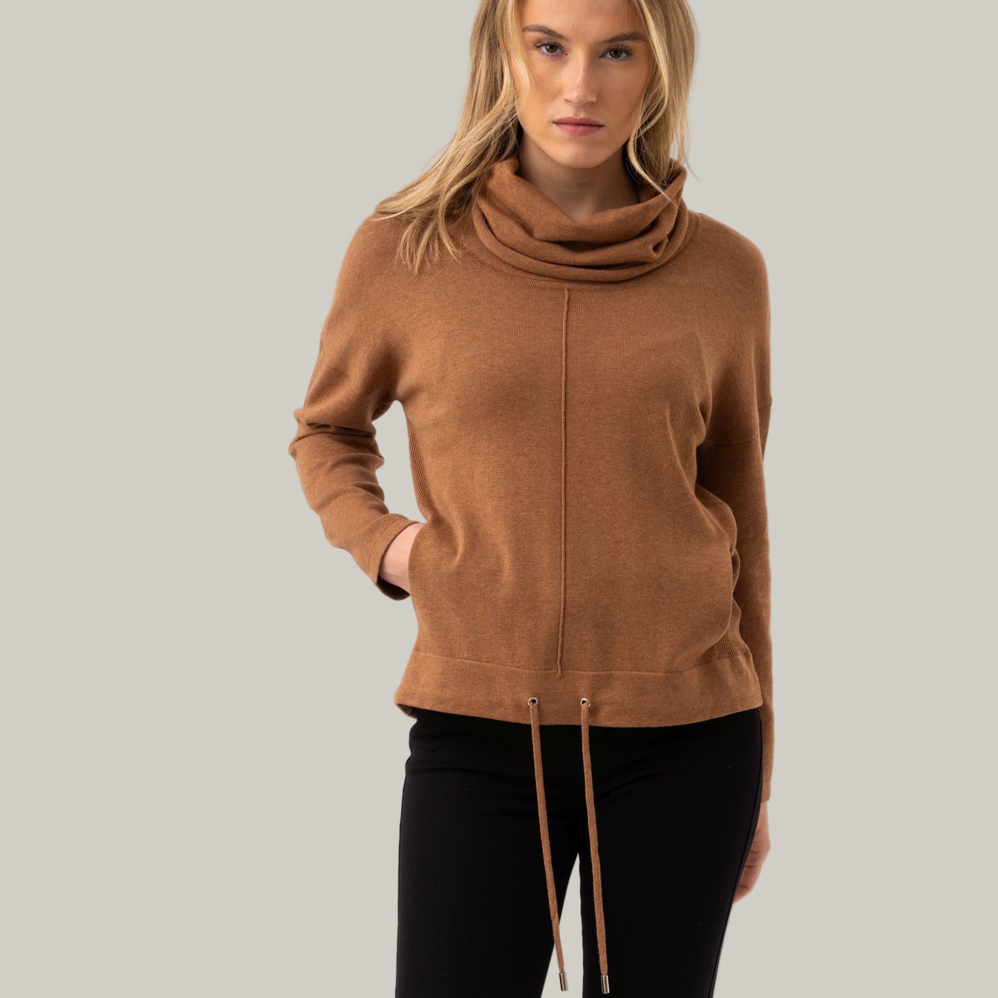 Marble - Roll Neck Knit Draw-String Sweater