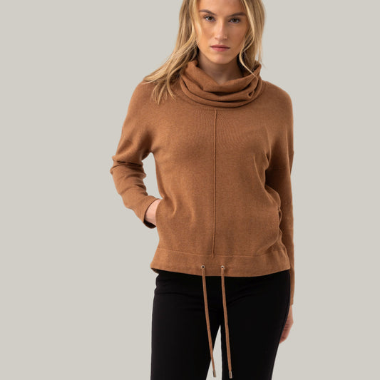 Marble - Roll Neck Knit Draw-String Sweater