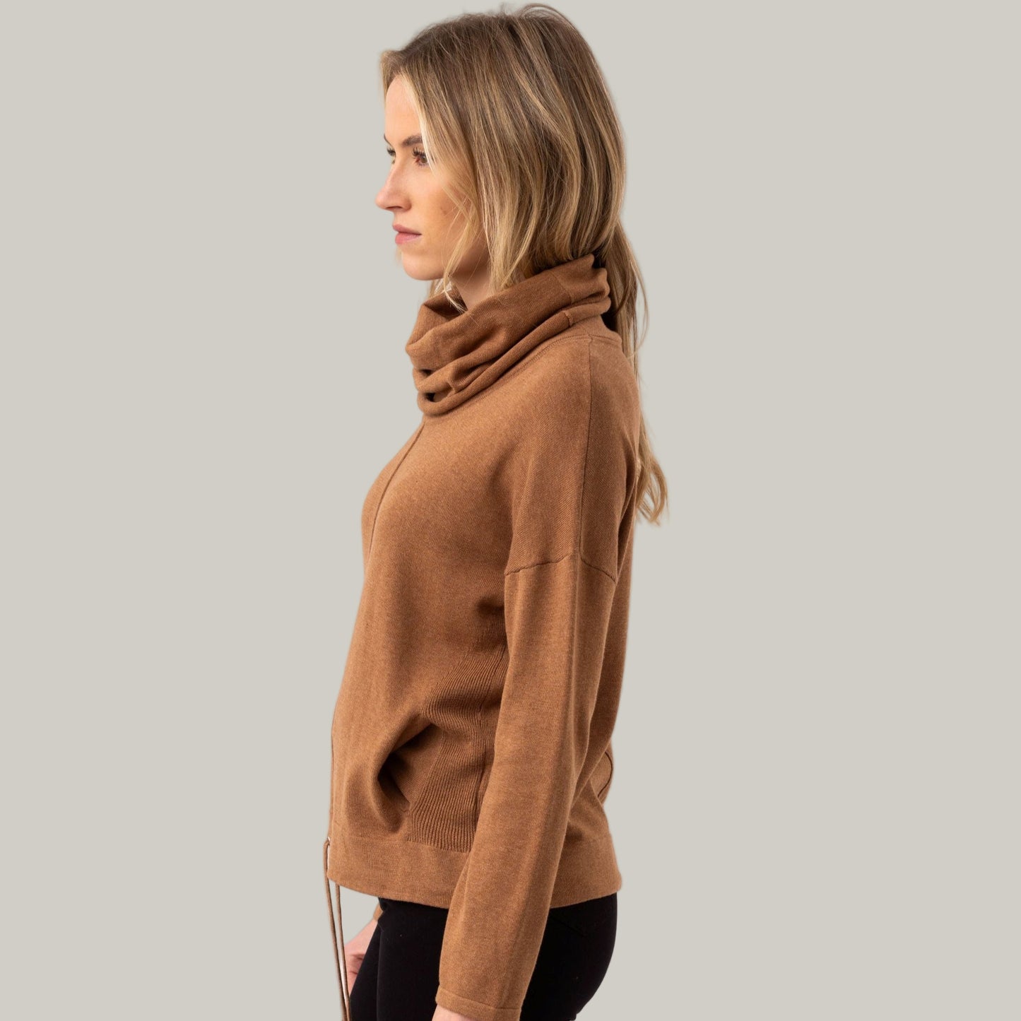 Marble - Roll Neck Knit Draw-String Sweater